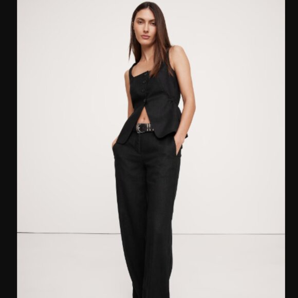 Banana Republic Best Selling The Everyday Premium Linen Pant Black Pockets - Picture 2 of 4